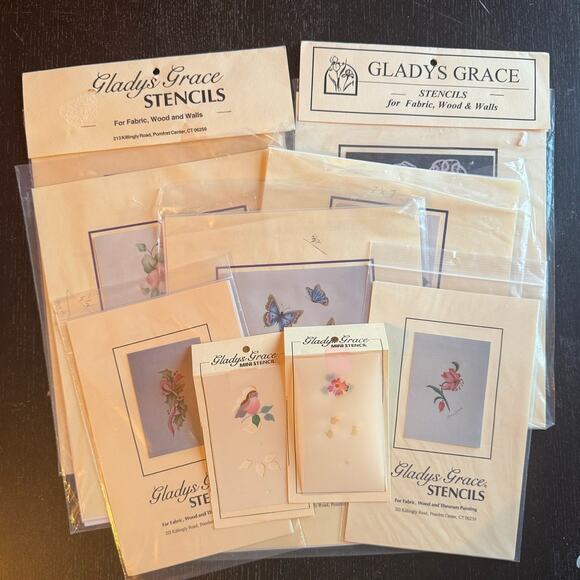 Lot of Gladys Grace Stencils Floral Roses Butterflies Painting Fabric Wood Craft - Picture 1 of 8